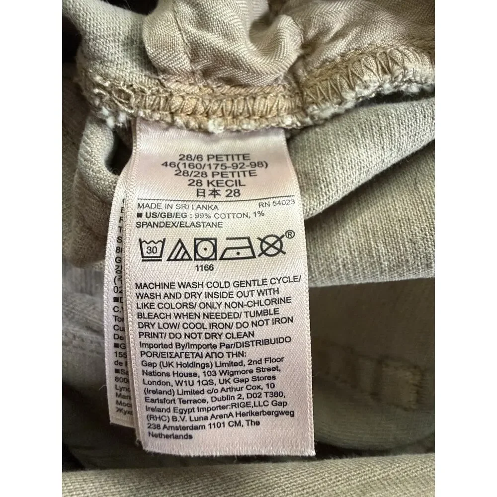 GAP Cheeky Straight High Rise 28 6P Pants Khaki Womans Denim Brown Raw Hem